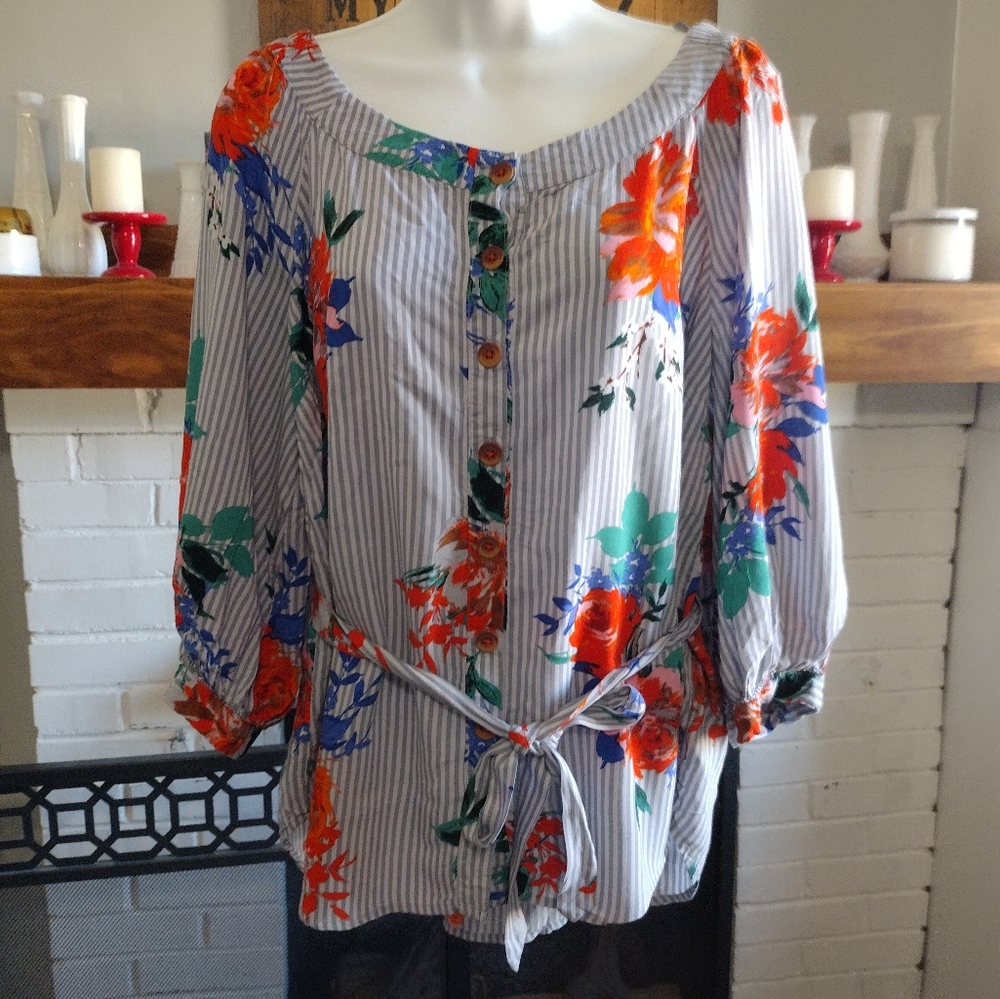 Maeve by Anthropologie Floral Striped Top